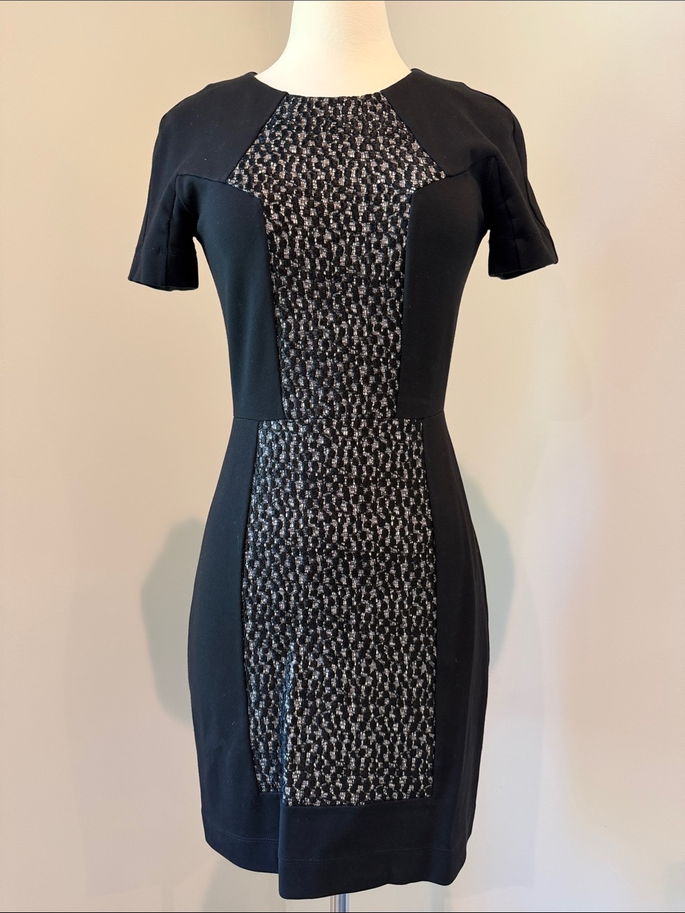 French Connection Black Tweed Panel Sheath Dress (Size 2)